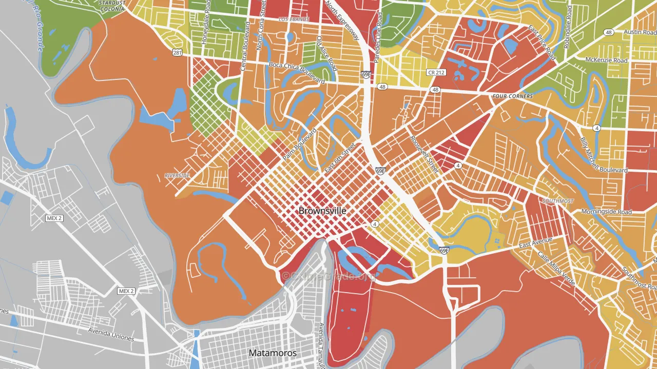 Downtown Brownsville, Brownsville, TX Map of Vandalism Rates