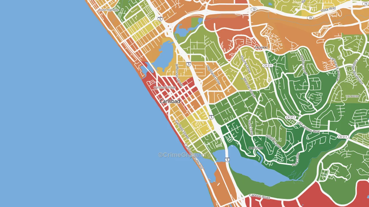 Downtown Carlsbad, Carlsbad, CA Map of Vandalism Rates
