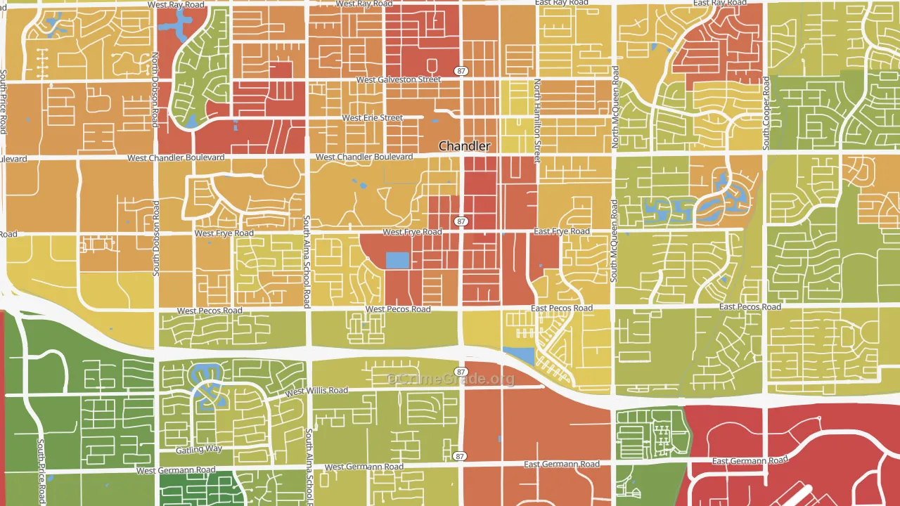 Downtown Chandler, Chandler, AZ Map of Vandalism Rates