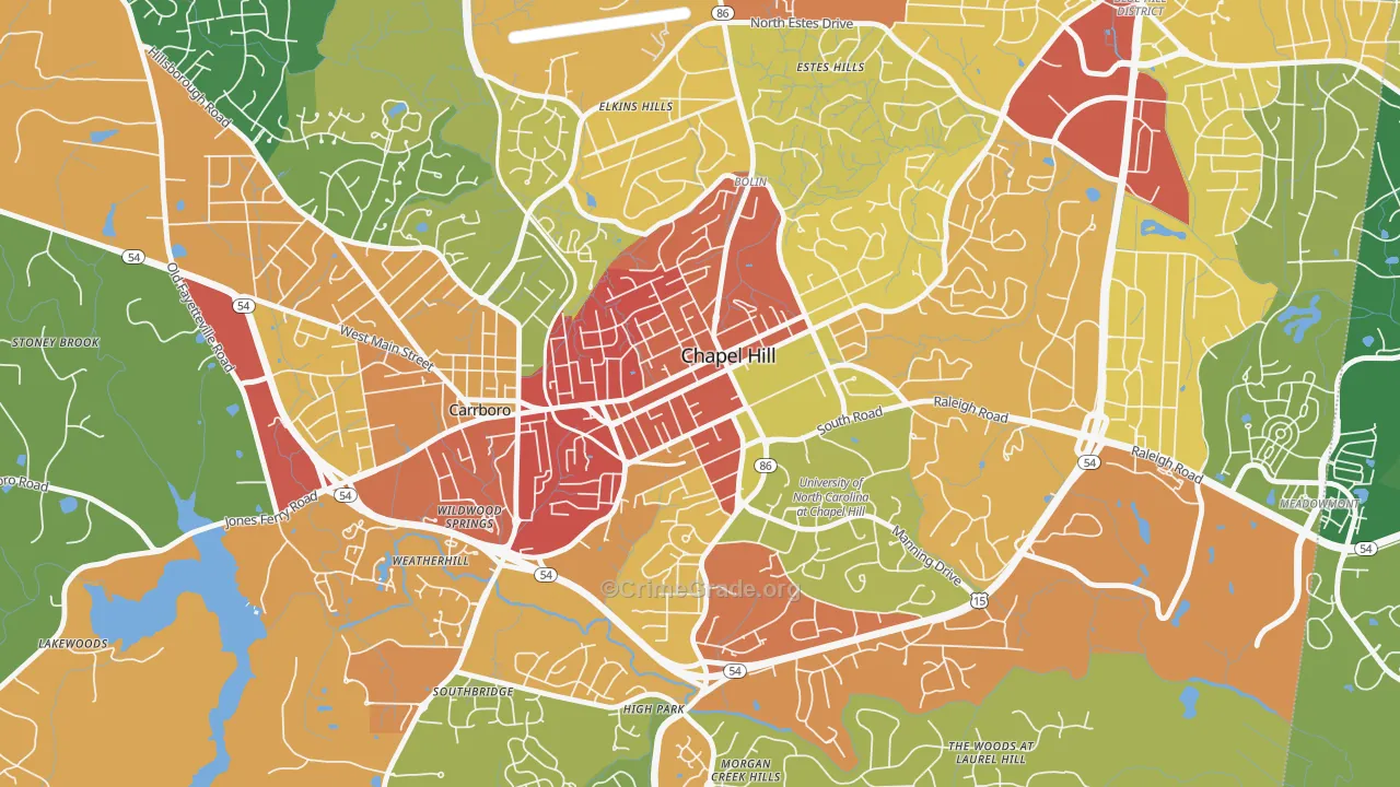 Downtown Chapel Hill, Chapel Hill, NC Map of Vandalism Rates
