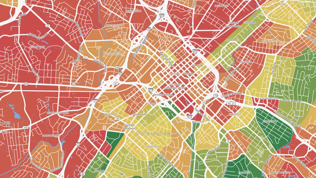 Downtown Charlotte, Charlotte, NC Map of Vandalism Rates