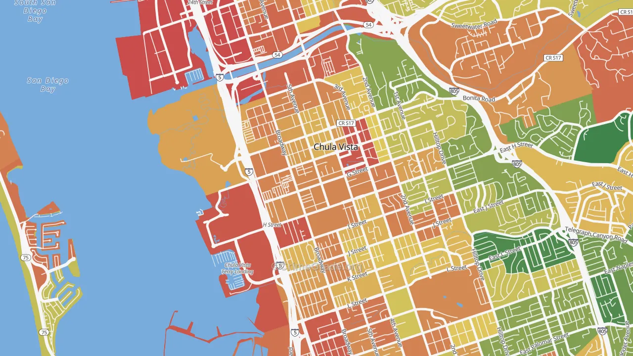 Downtown Chula Vista, Chula Vista, CA Map of Vandalism Rates