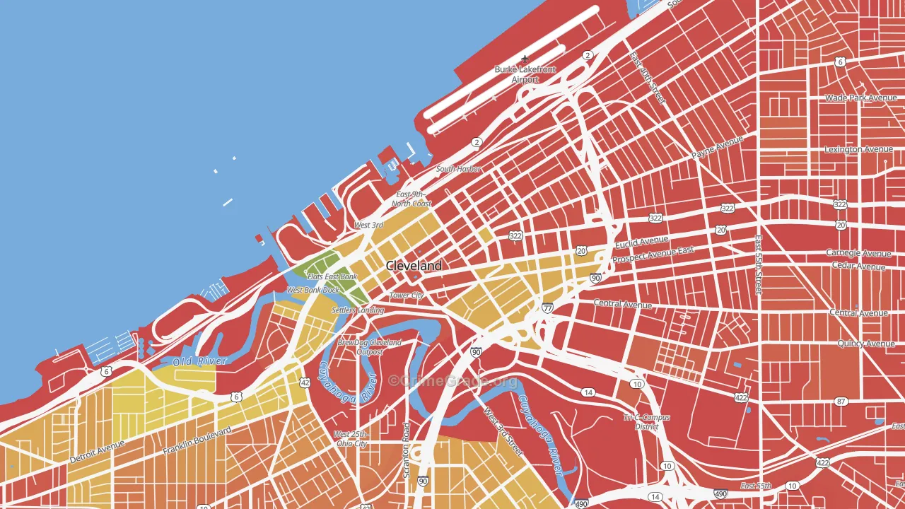 Downtown Cleveland, Cleveland, OH Map of Vandalism Rates