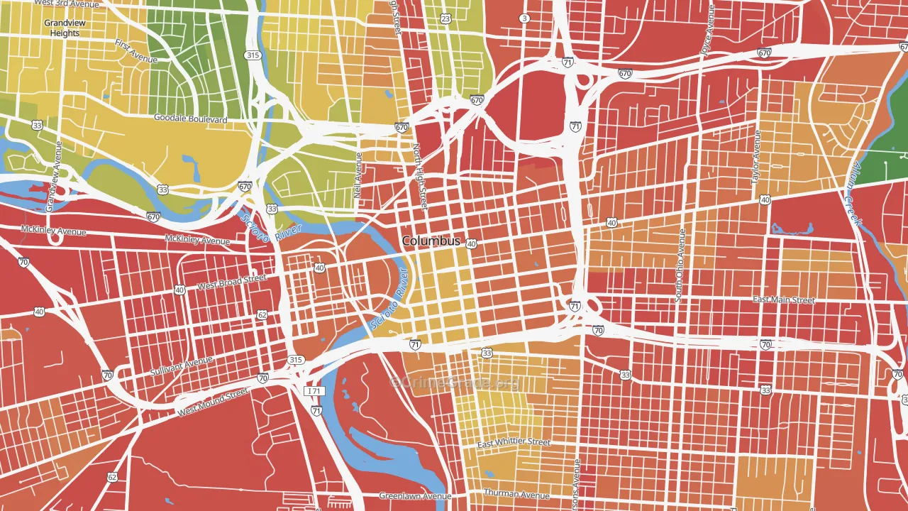 Downtown Columbus, Columbus, OH Map of Vandalism Rates