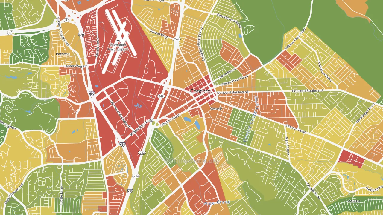 Downtown Concord, Concord, CA Map of Vandalism Rates
