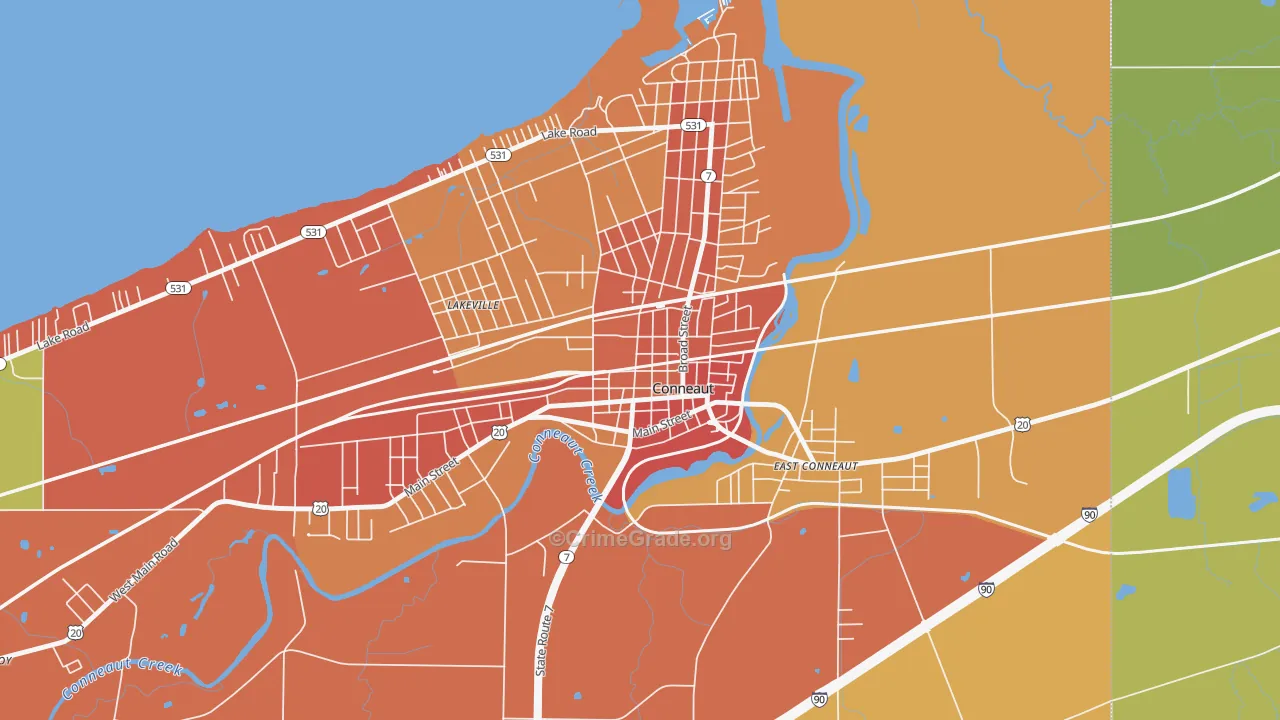 Downtown Conneaut, Conneaut, OH Map of Vandalism Rates
