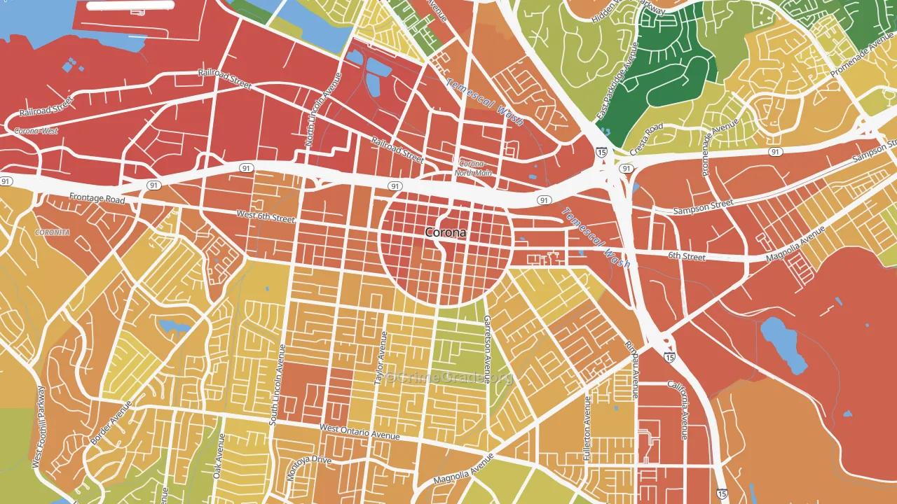 Downtown Corona, Corona, CA Map of Vandalism Rates
