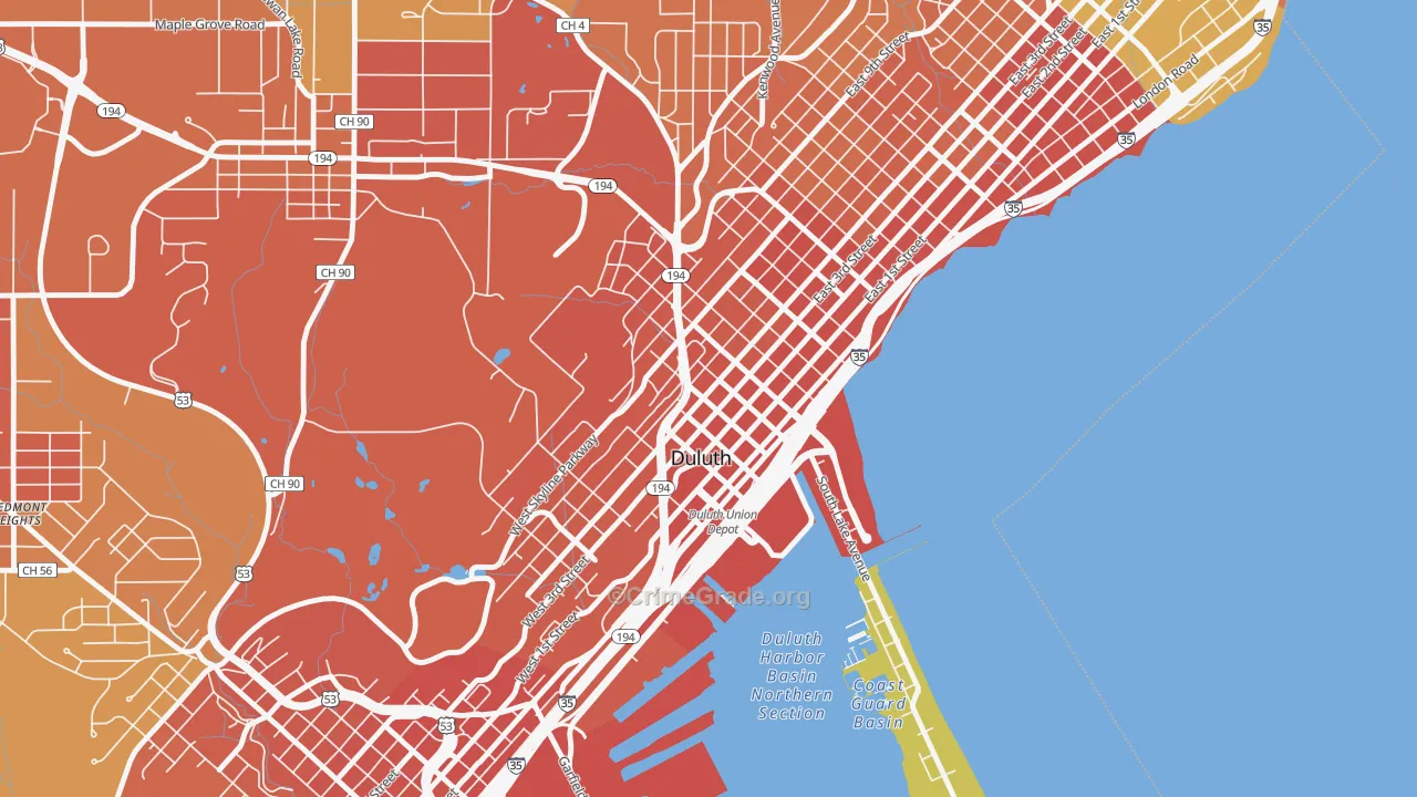 Downtown Duluth, Duluth, MN Map of Vandalism Rates