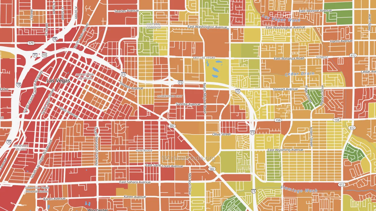Downtown East, Las Vegas, NV Map of Vandalism Rates