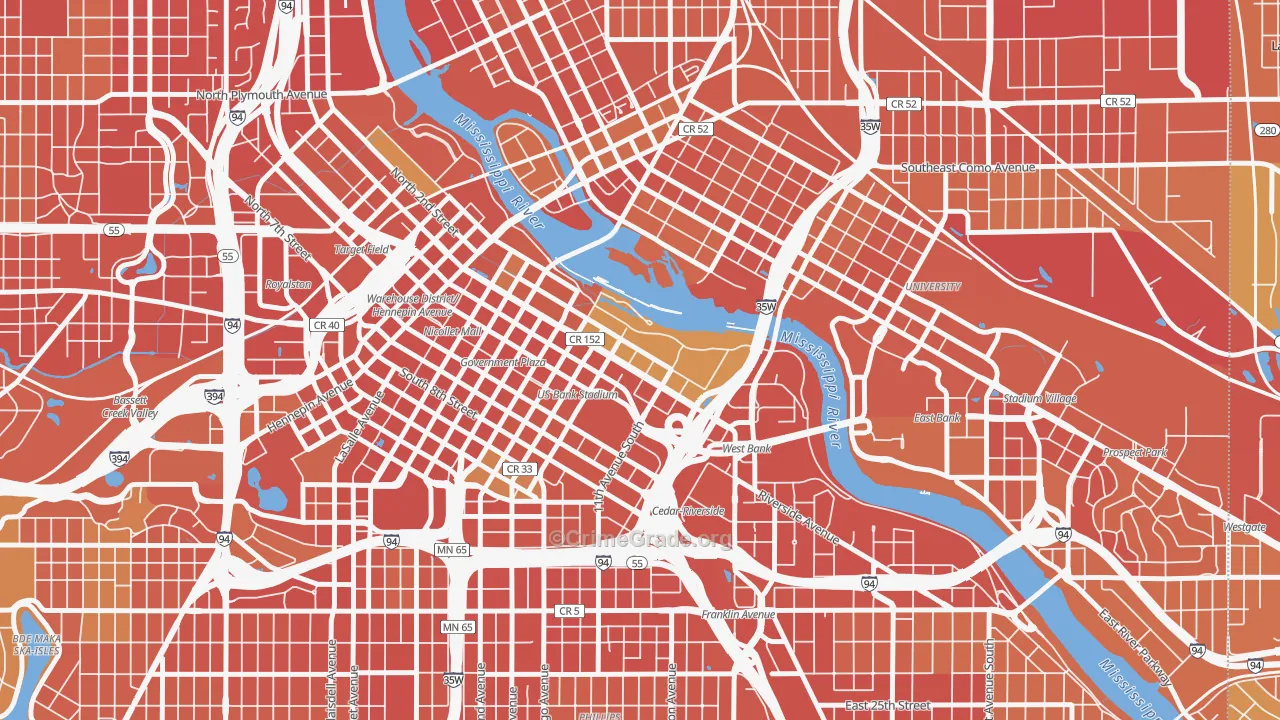 Downtown East, Minneapolis, MN Map of Vandalism Rates