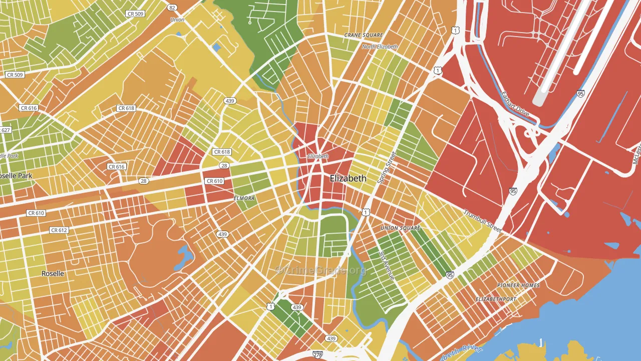 Downtown Elizabeth, Elizabeth, NJ Map of Vandalism Rates