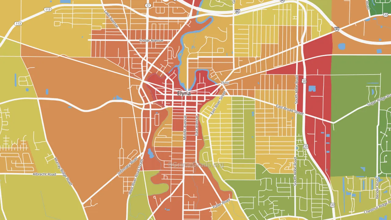 Downtown Elyria, Elyria, OH Map of Vandalism Rates
