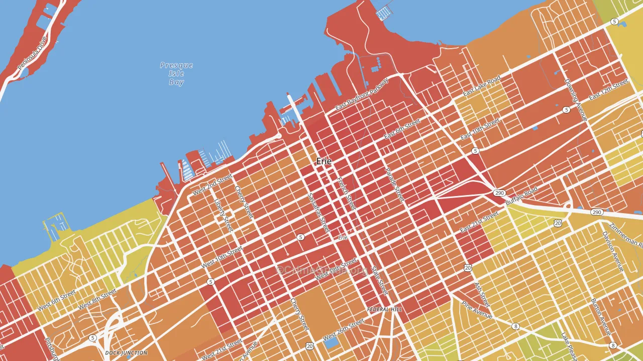 Downtown Erie, Erie, PA Map of Vandalism Rates