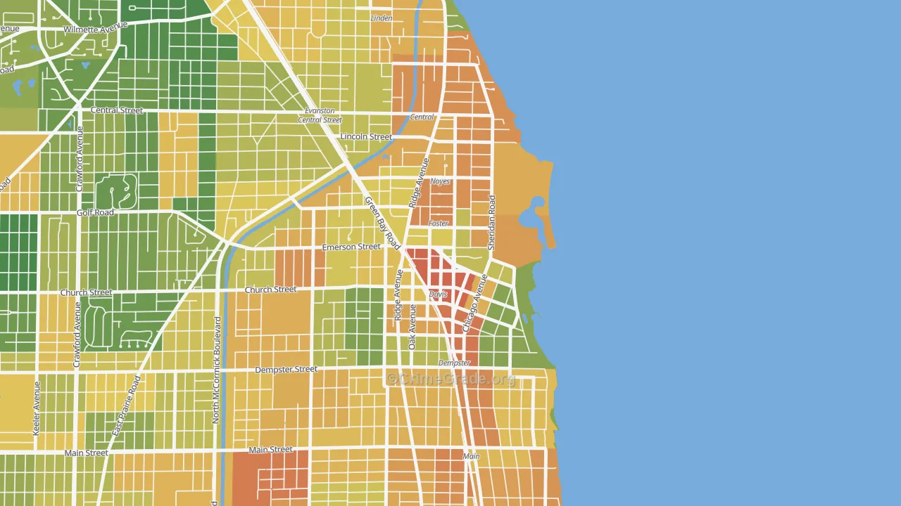 Downtown, Evanston, IL Map of Vandalism Rates