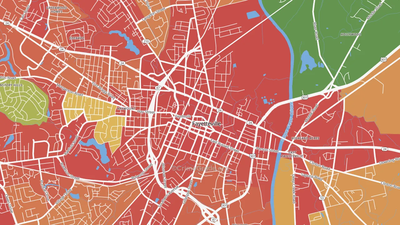 Downtown Fayetteville, Fayetteville, NC Map of Vandalism Rates
