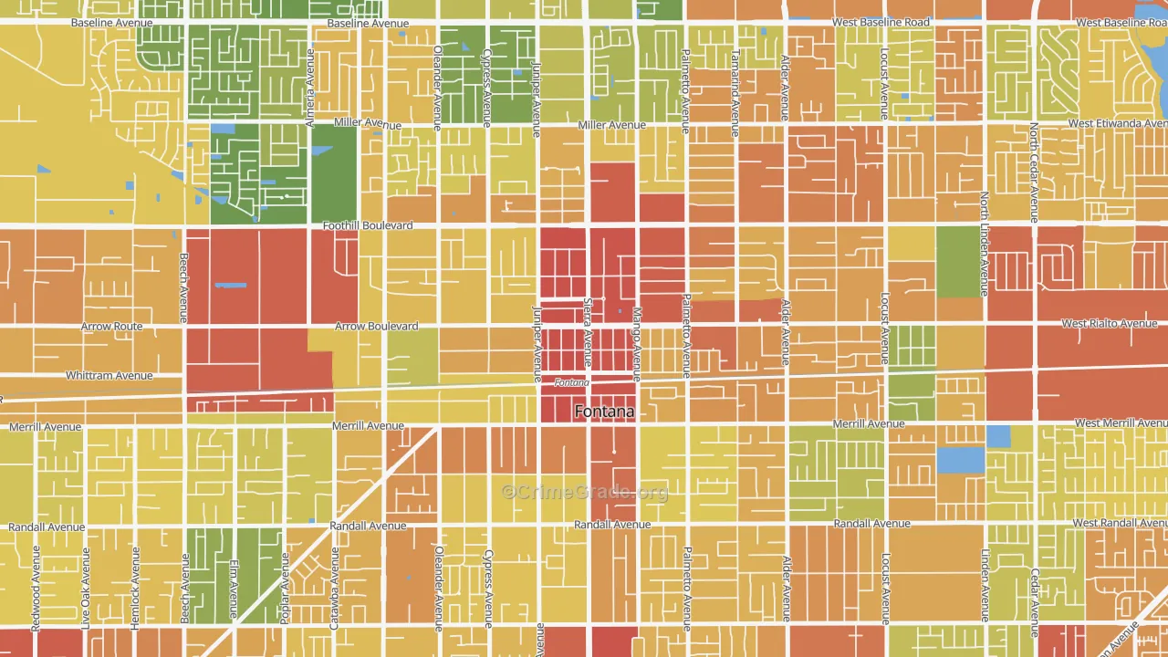 Downtown Fontana, Fontana, CA Map of Vandalism Rates