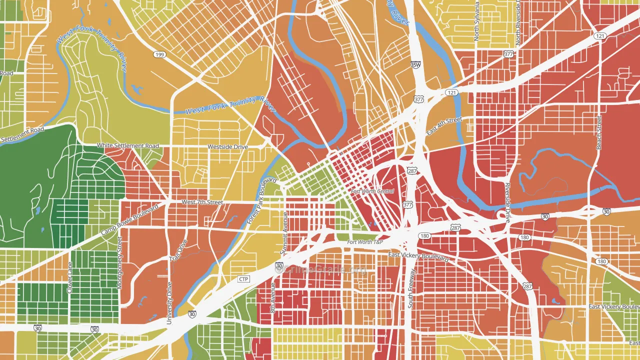Downtown Fort Worth, Fort Worth, TX Map of Vandalism Rates