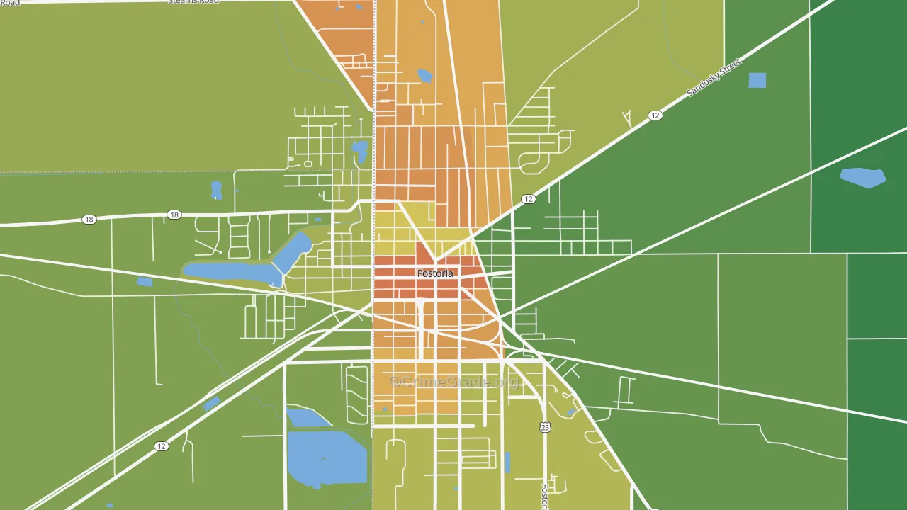 Downtown Fostoria, Fostoria, OH Map of Vandalism Rates