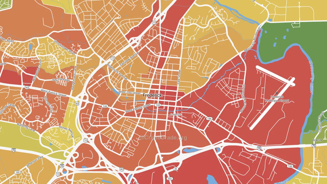 Downtown Frederick, Frederick, MD Map of Vandalism Rates