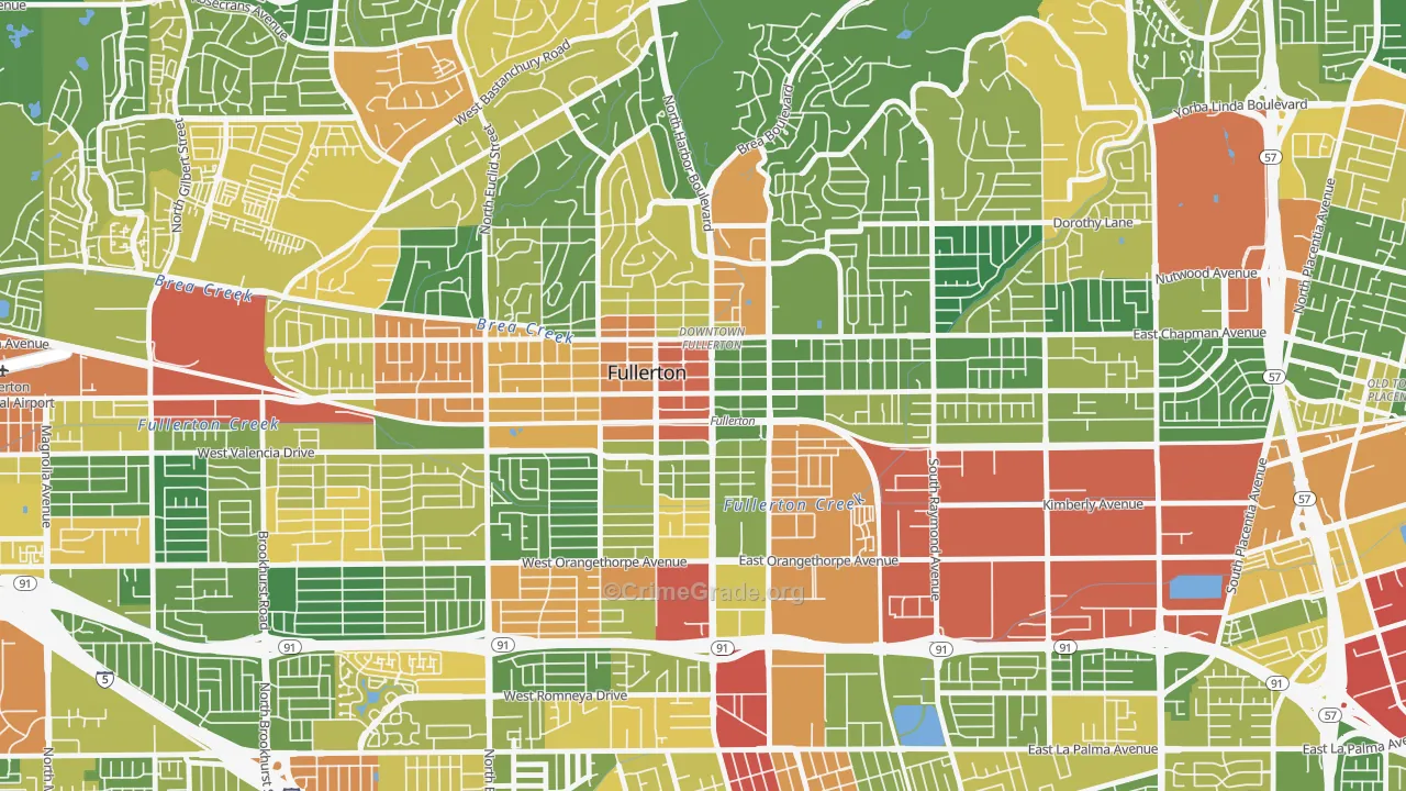 Downtown Fullerton, Fullerton, CA Map of Vandalism Rates