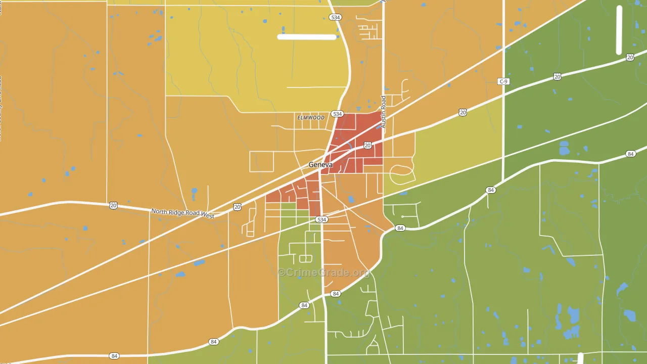 Downtown Geneva, Geneva, OH Map of Vandalism Rates