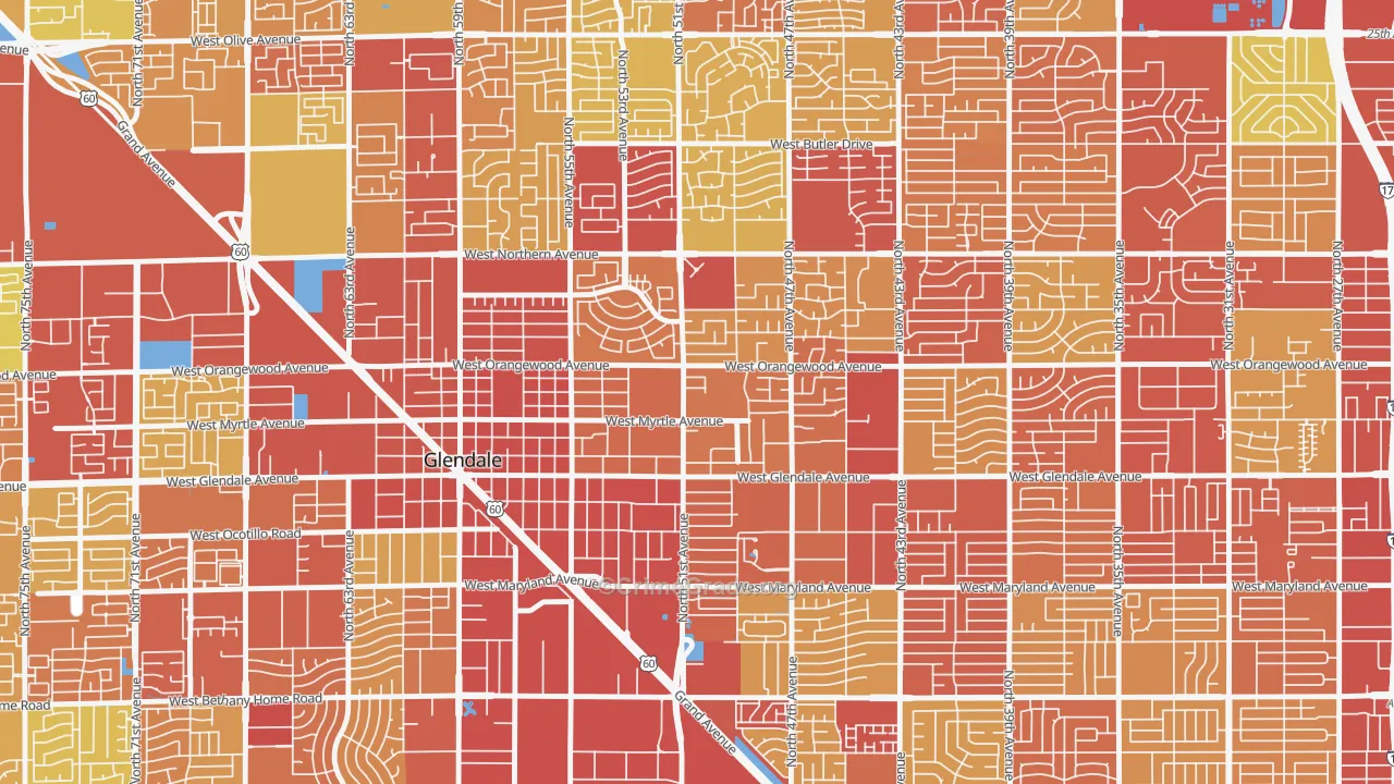 Downtown Glendale, Glendale, AZ Map of Vandalism Rates