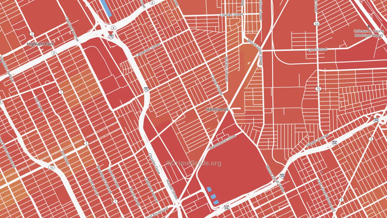 Downtown Hamtramck, Hamtramck, MI Map of Vandalism Rates