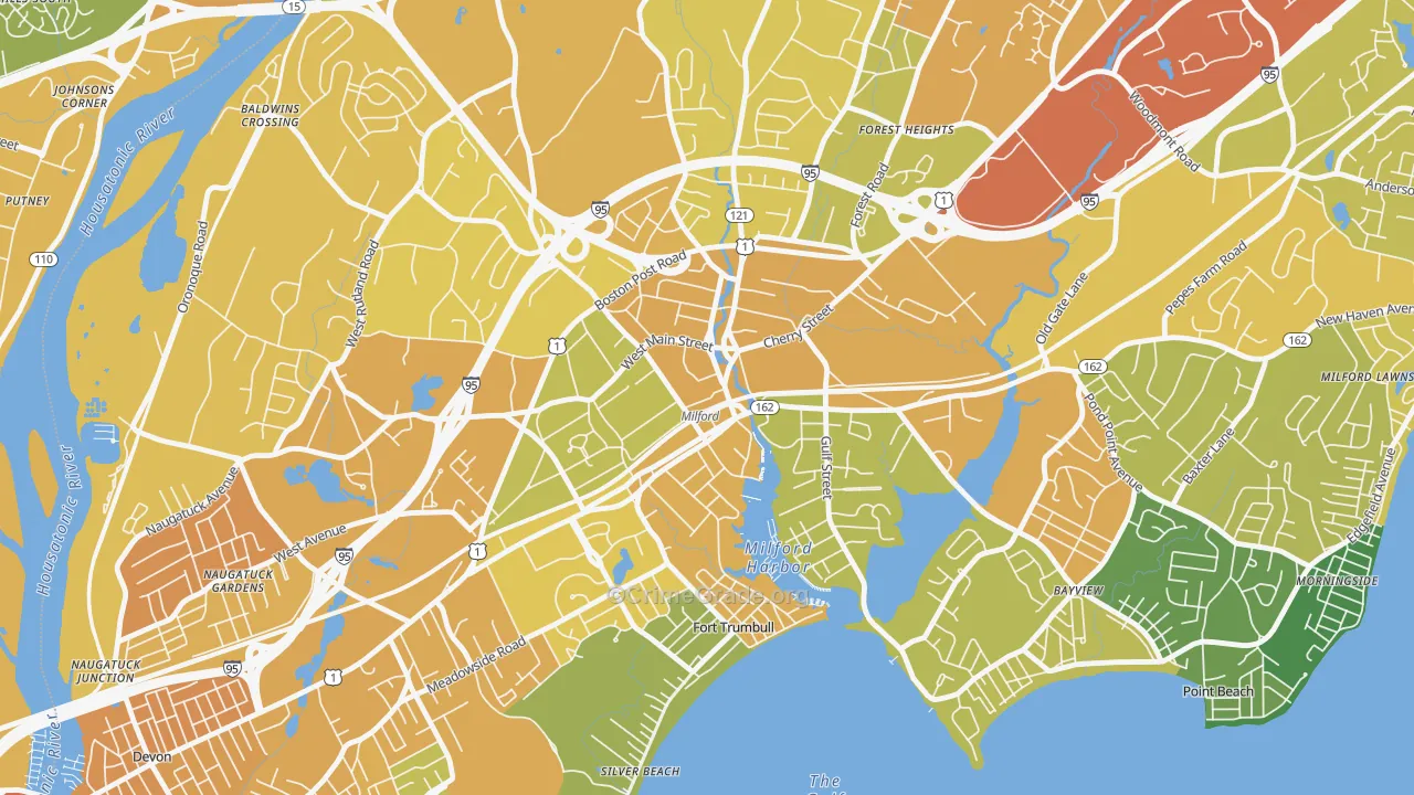 Downtown Harbor-Post Road South, Milford, CT Map of Vandalism Rates