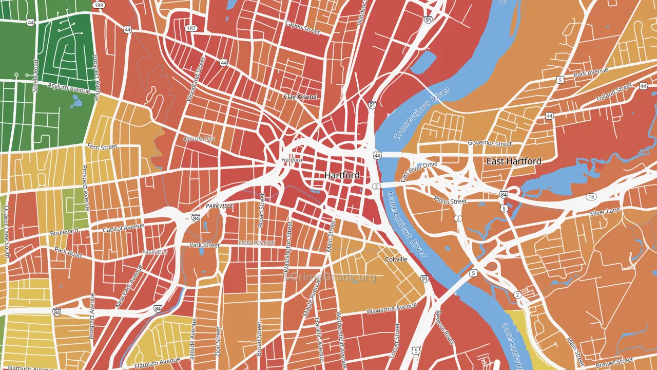Downtown Hartford, Hartford, CT Map of Vandalism Rates