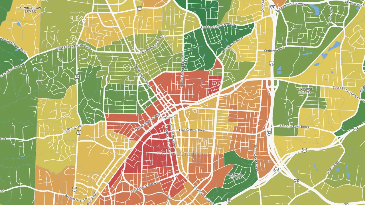 Downtown High Point, High Point, NC Map of Vandalism Rates