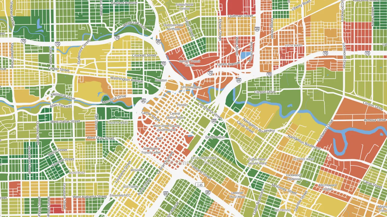 Downtown Houston, Houston, TX Map of Vandalism Rates