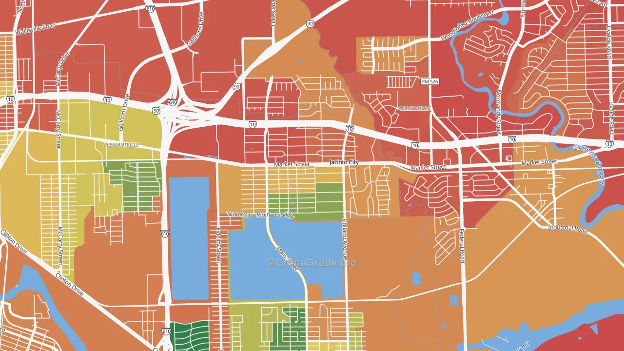 Downtown Jacinto City, Jacinto City, TX Map of Vandalism Rates