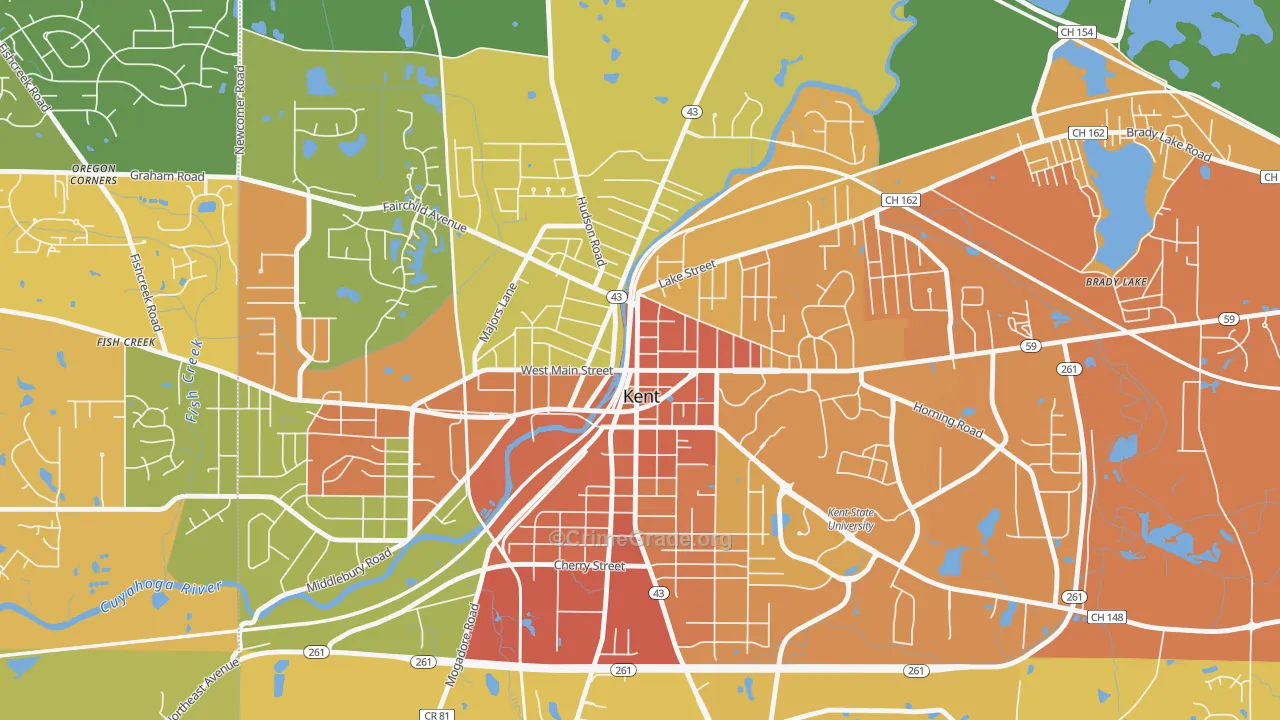 Downtown Kent, Kent, OH Map of Vandalism Rates