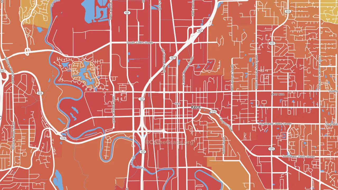 Downtown, Kent, WA Map of Vandalism Rates