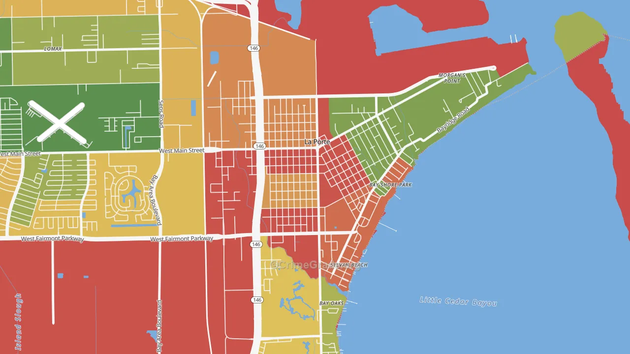 Downtown La Porte, La Porte, TX Map of Vandalism Rates