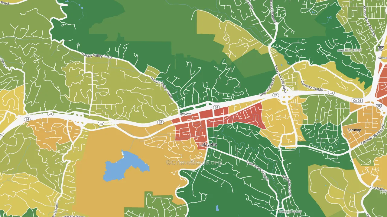 Downtown Lafayette, Lafayette, CA Map of Vandalism Rates