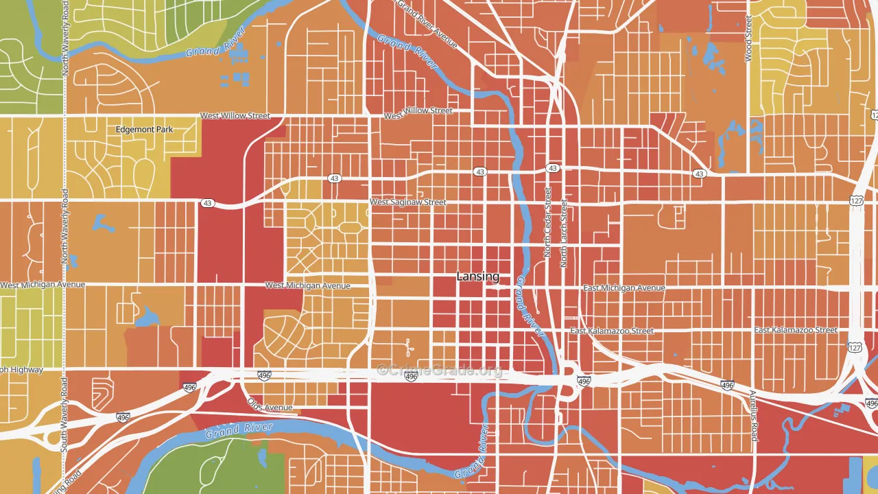 Downtown Lansing, Lansing, MI Map of Vandalism Rates