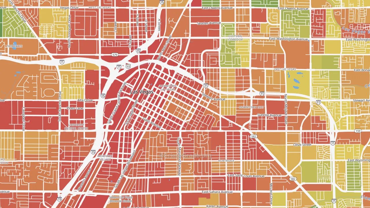 Downtown, Las Vegas, NV Map of Vandalism Rates