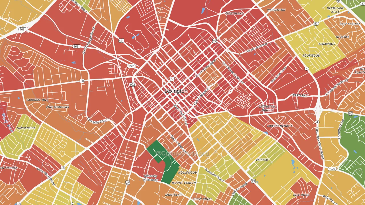 Downtown Lexington, Lexington, KY Map of Vandalism Rates