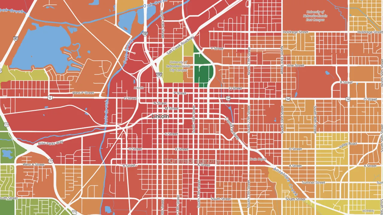 Downtown Lincoln, Lincoln, NE Map of Vandalism Rates