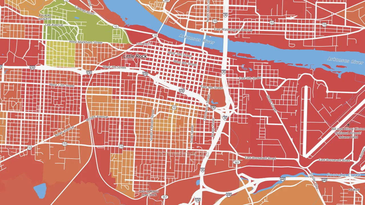 Downtown Little Rock, Little Rock, AR Map of Vandalism Rates