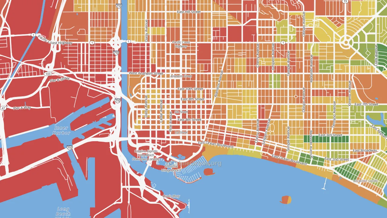 Downtown Long Beach, Long Beach, CA Map of Vandalism Rates