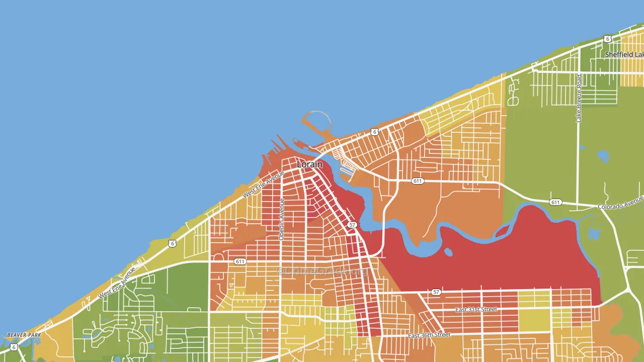Downtown Lorain, Lorain, OH Map of Vandalism Rates