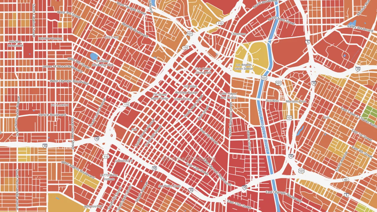Downtown Los Angeles, Los Angeles, CA Map of Vandalism Rates