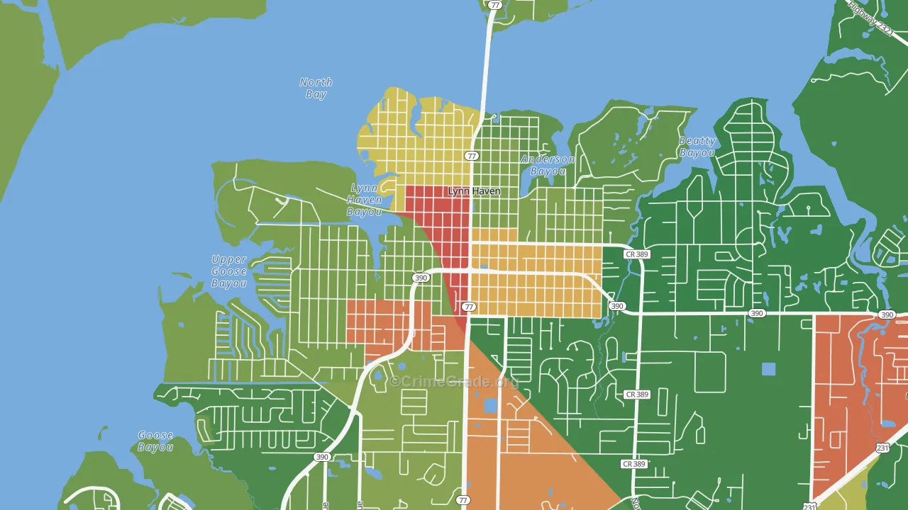 Downtown Lynn Haven, Lynn Haven, FL Map of Vandalism Rates