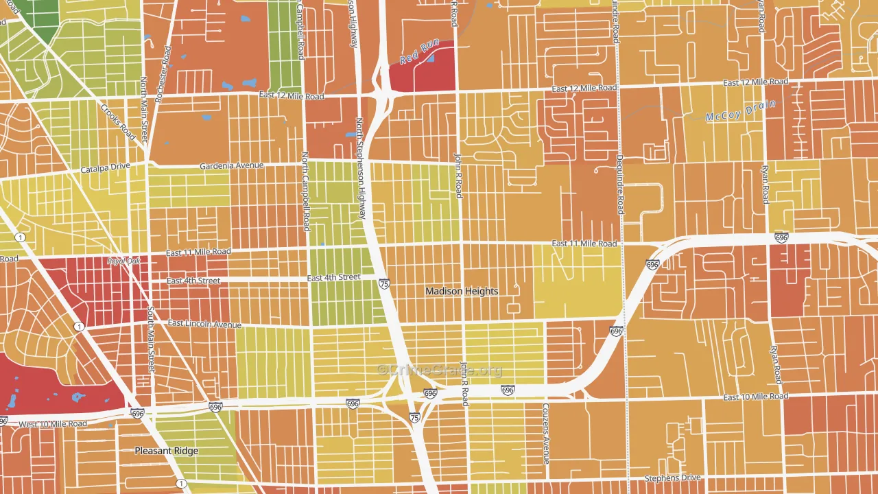 Downtown Madison Heights, Madison Heights, MI Map of Vandalism Rates