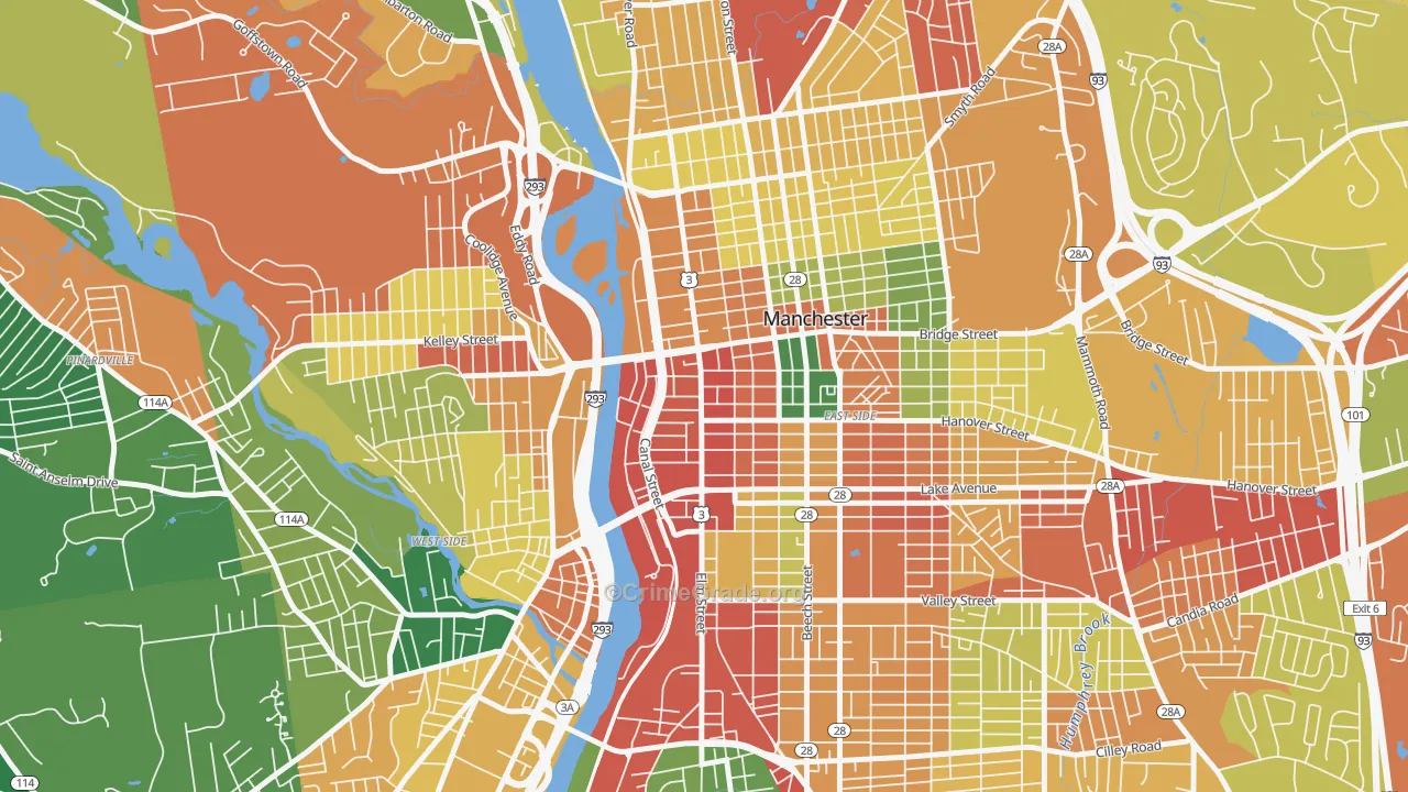 Downtown, Manchester, NH Map of Vandalism Rates