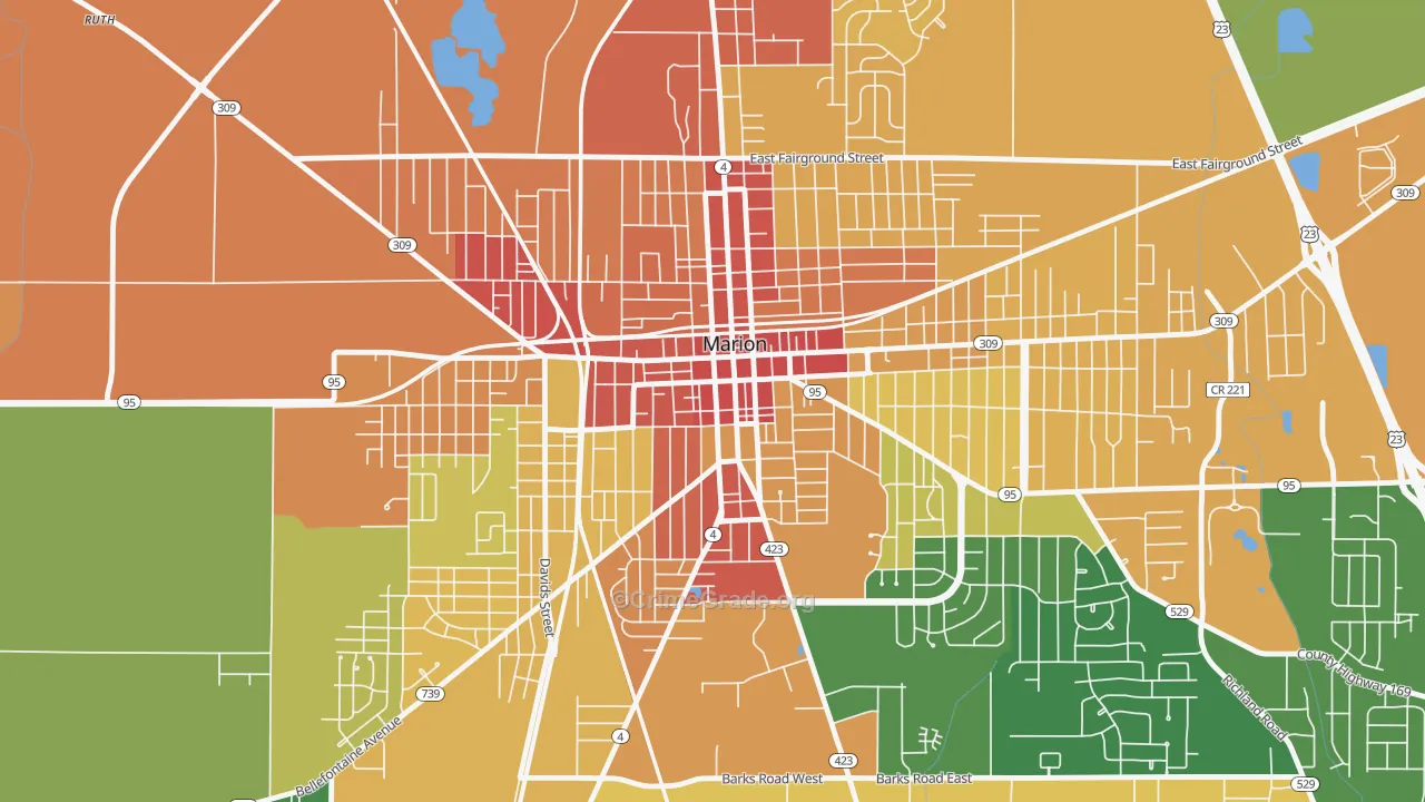 Downtown Marion, Marion, OH Map of Vandalism Rates
