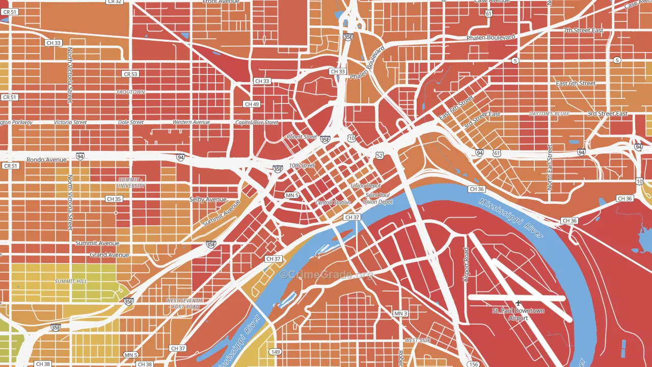 Downtown Minneapolis, St. Paul, MN Map of Vandalism Rates