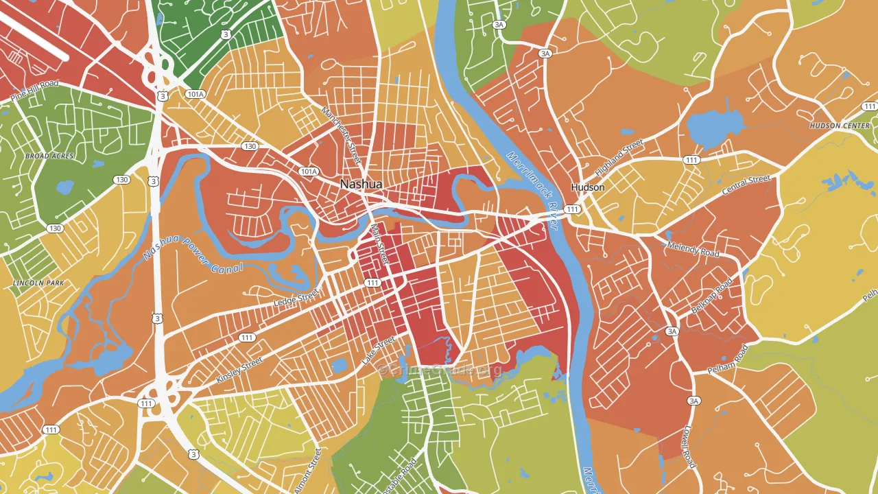 Downtown Nashua, Nashua, NH Map of Vandalism Rates